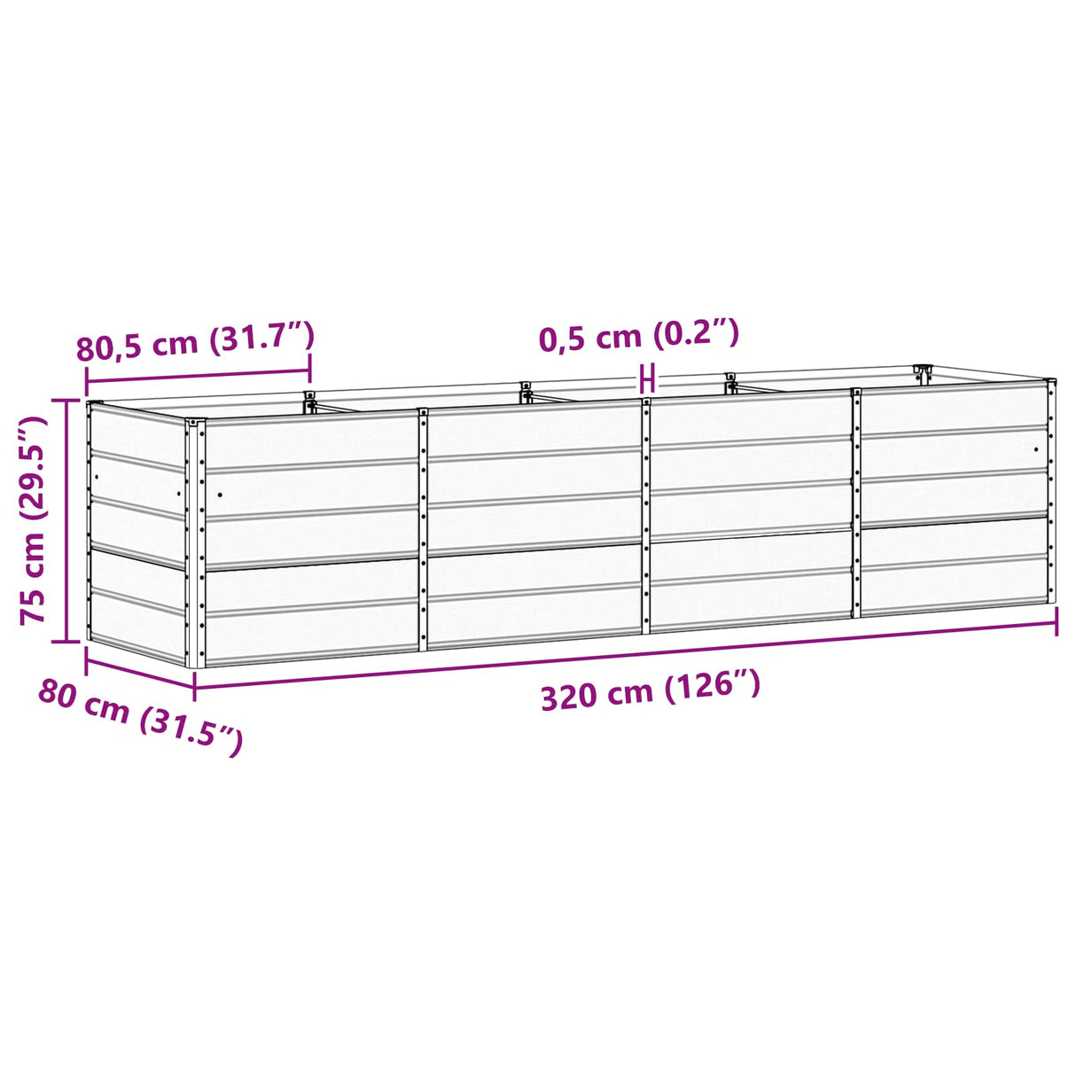 Planter Light Grey 320 x 80 x 75 cm Steel