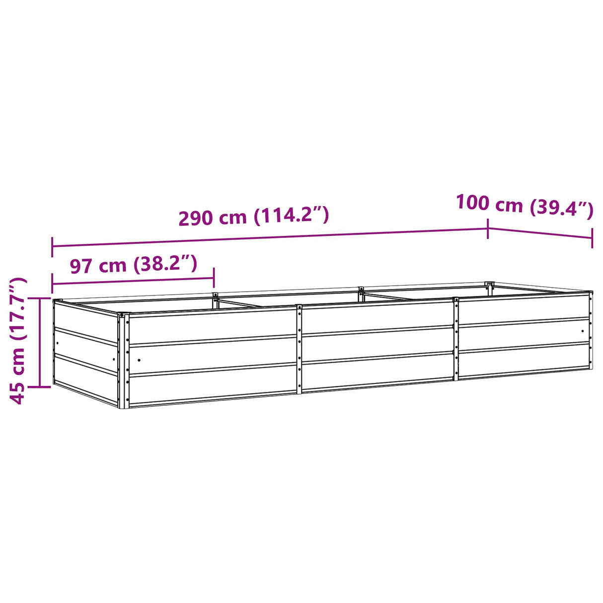 Planter Light Grey 290 x 100 x 45 cm Galvanised Steel