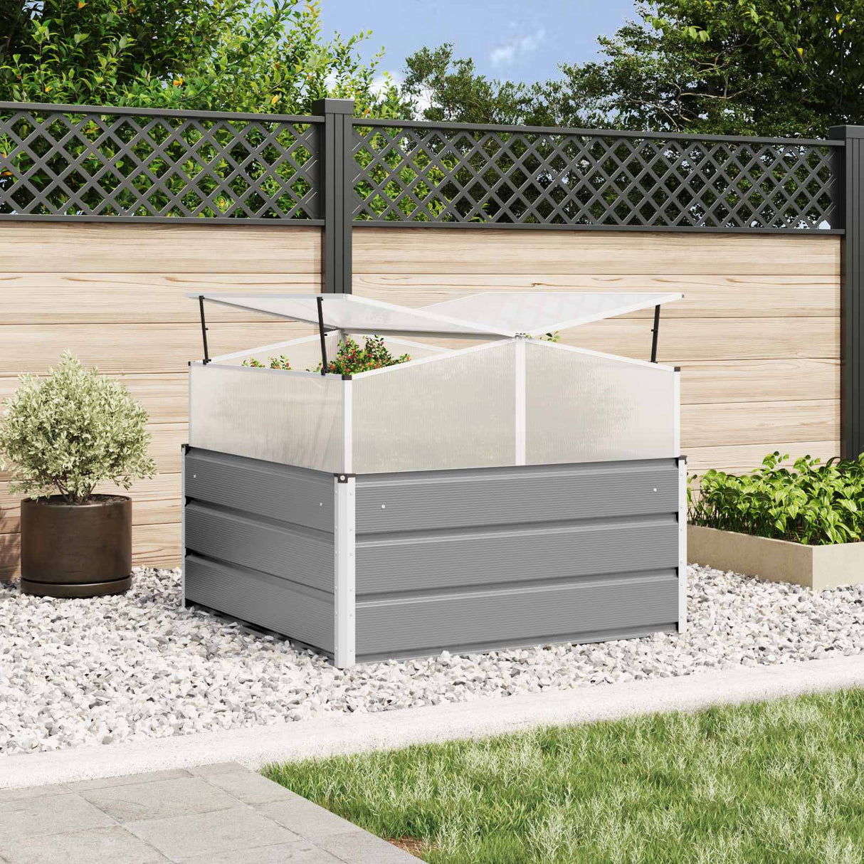Planter Light Grey 100 x 100 x 77 cm Galvanised Steel