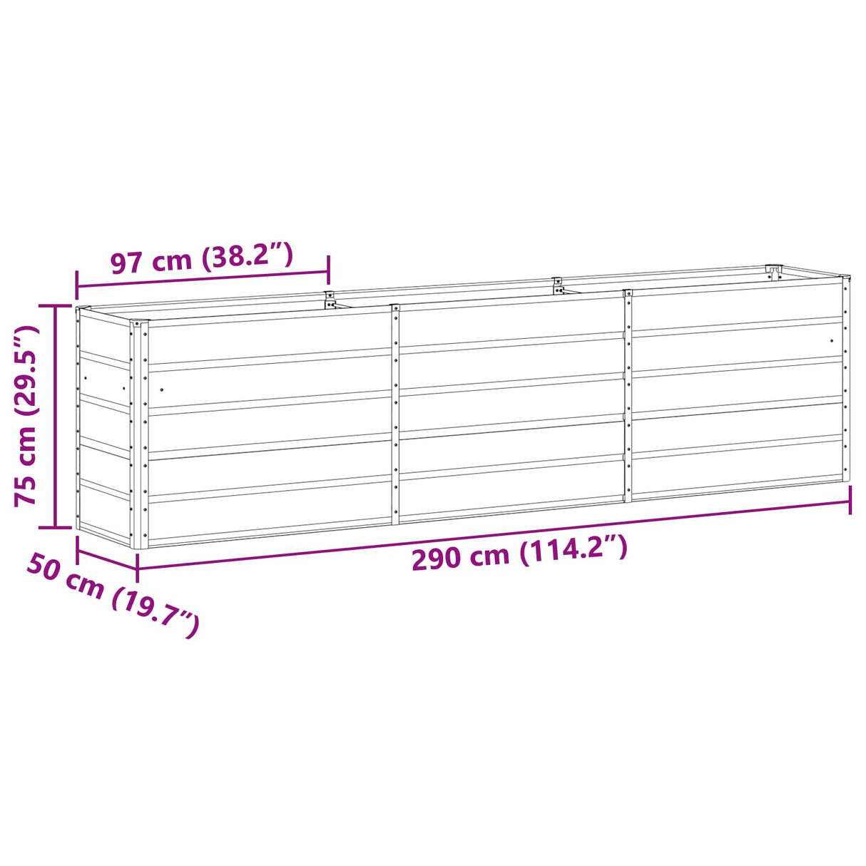 Planter Anthracite 290 x 50 x 75 cm Galvanised Steel