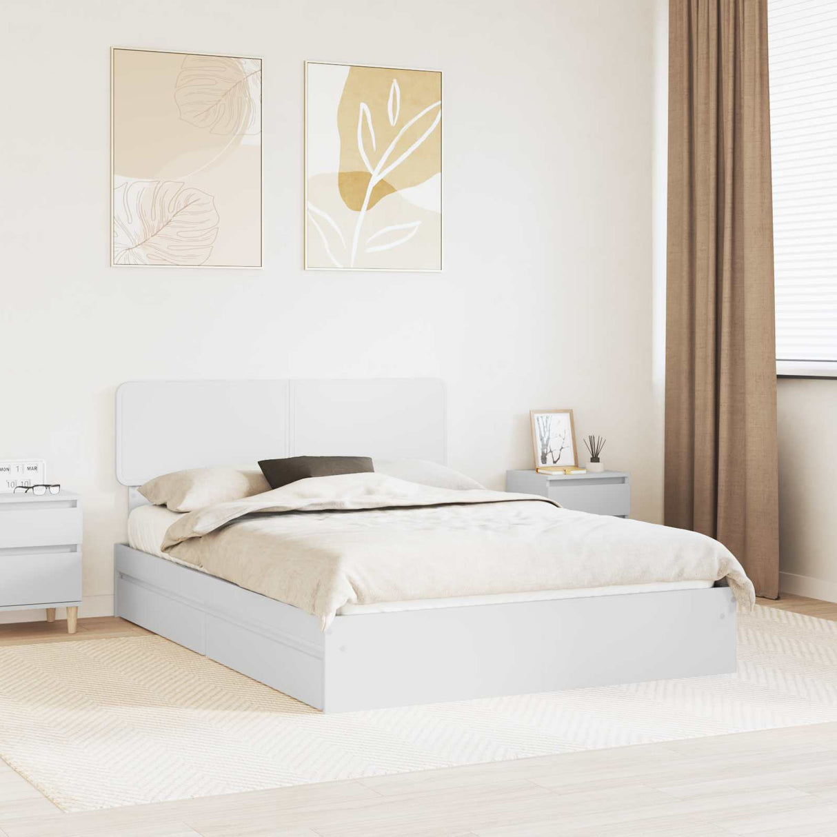 Storage Bed with Headboard White 150 x 200 cm Engineered Wood