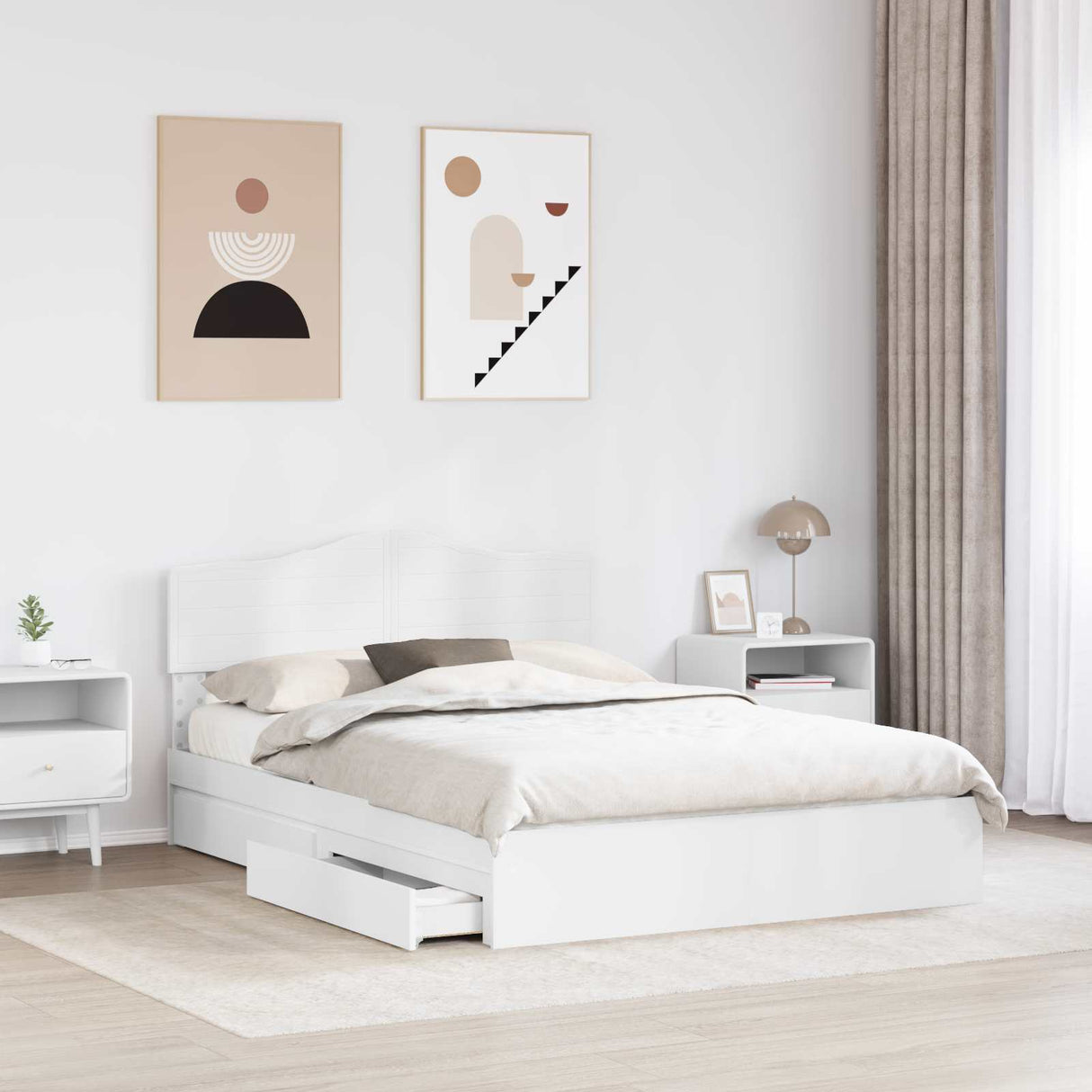 Storage Bed with Headboard White 150 x 200 cm Engineered Wood