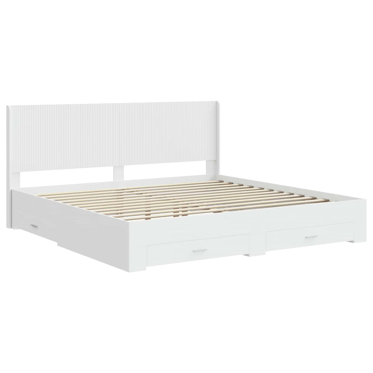 Bed Frame with Storage and Headboard White Engineered Wood