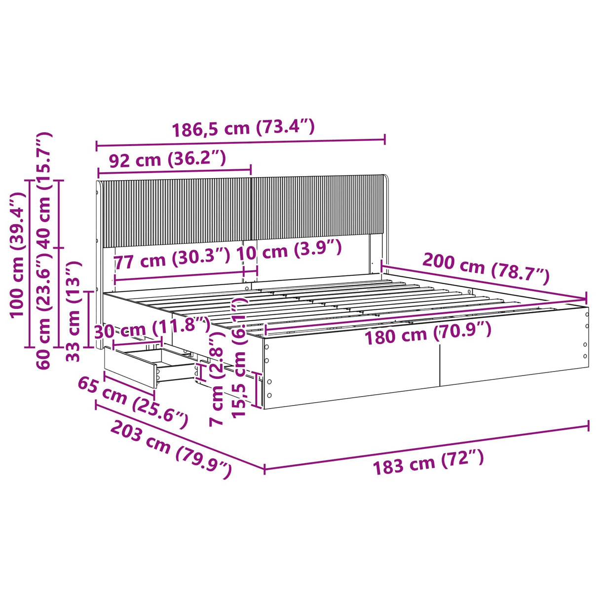 Bed Frame with Storage and Headboard Sonoma Oak 180 x 200 cm