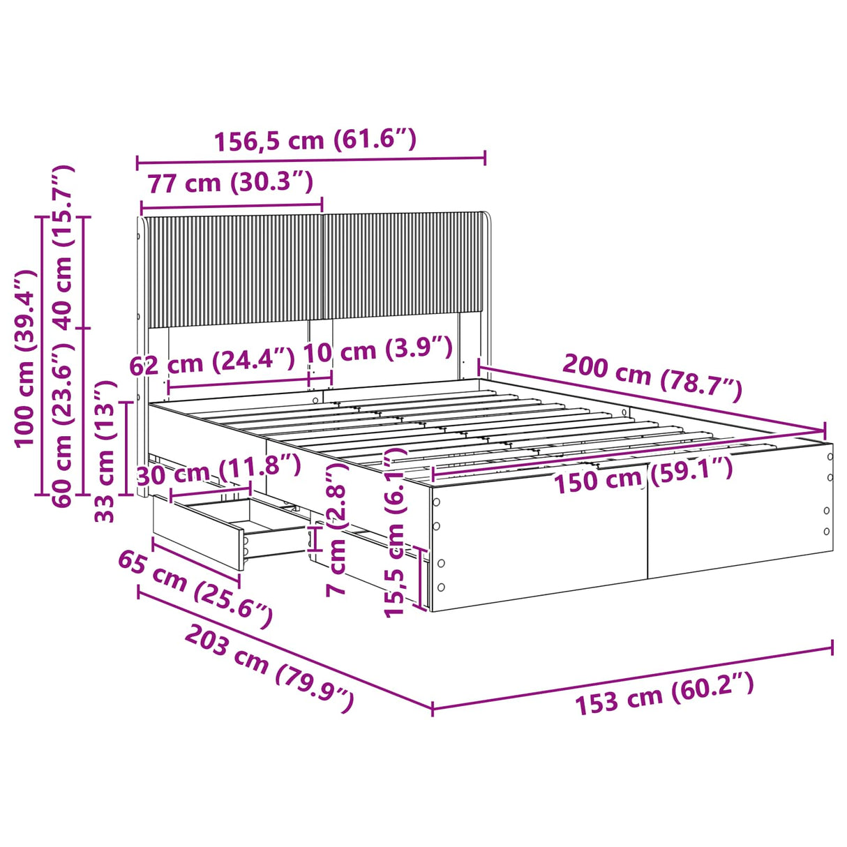 Bed Frame with Storage and Headboard Sonoma Oak 150 x 200 cm