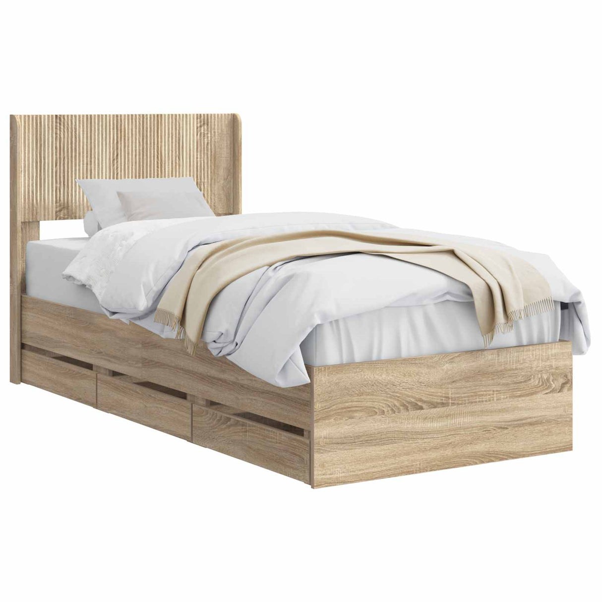 Bed Frame with Storage and Headboard Sonoma Oak 90 x 190 cm
