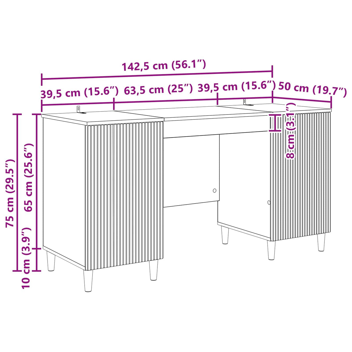 Desk with Shelf White 142.5 x 50 x 75 cm Engineered Wood