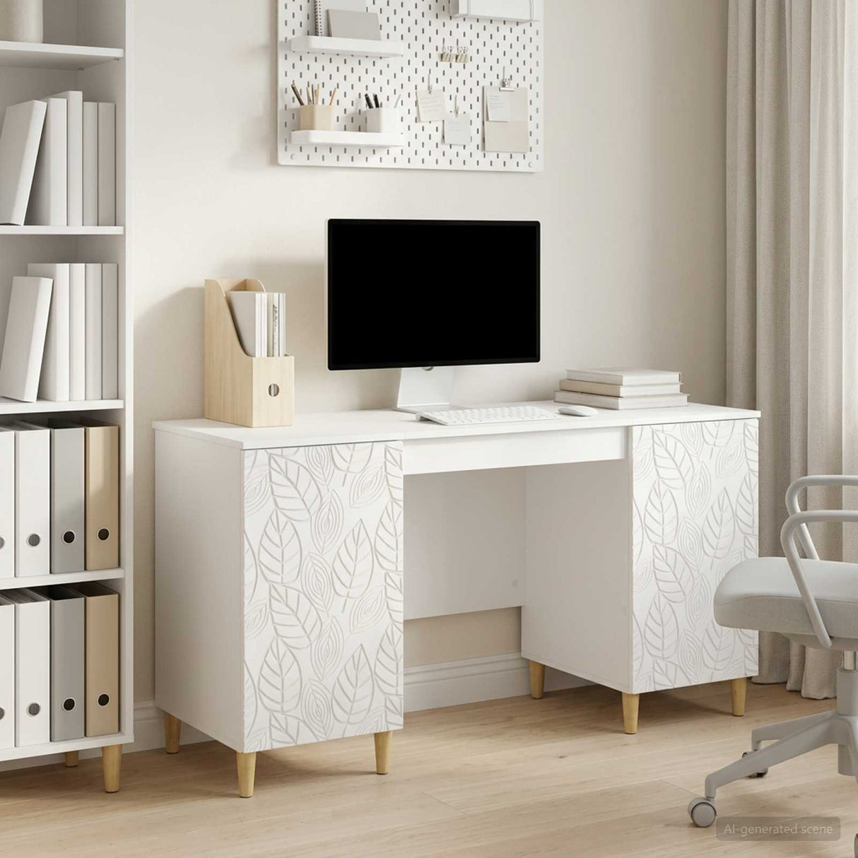 Desk White Engineered Wood 142.5 x 50 x 75 cm