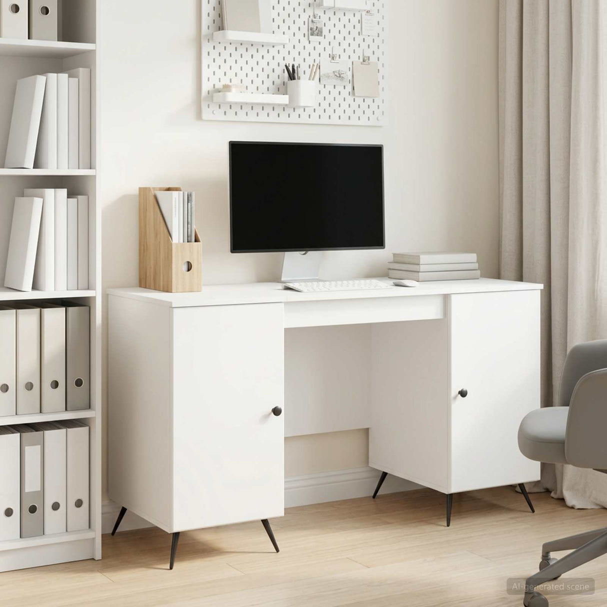Desk with Shelf White 142.5 x 50 x 75 cm Engineered Wood