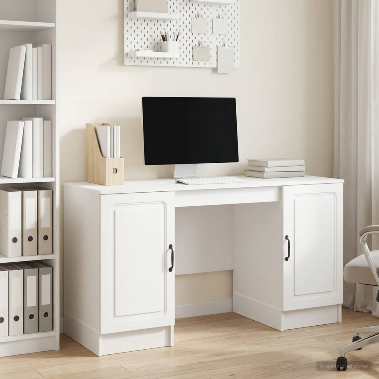 Desk with Shelf White 142.5 x 50 x 75 cm Engineered Wood