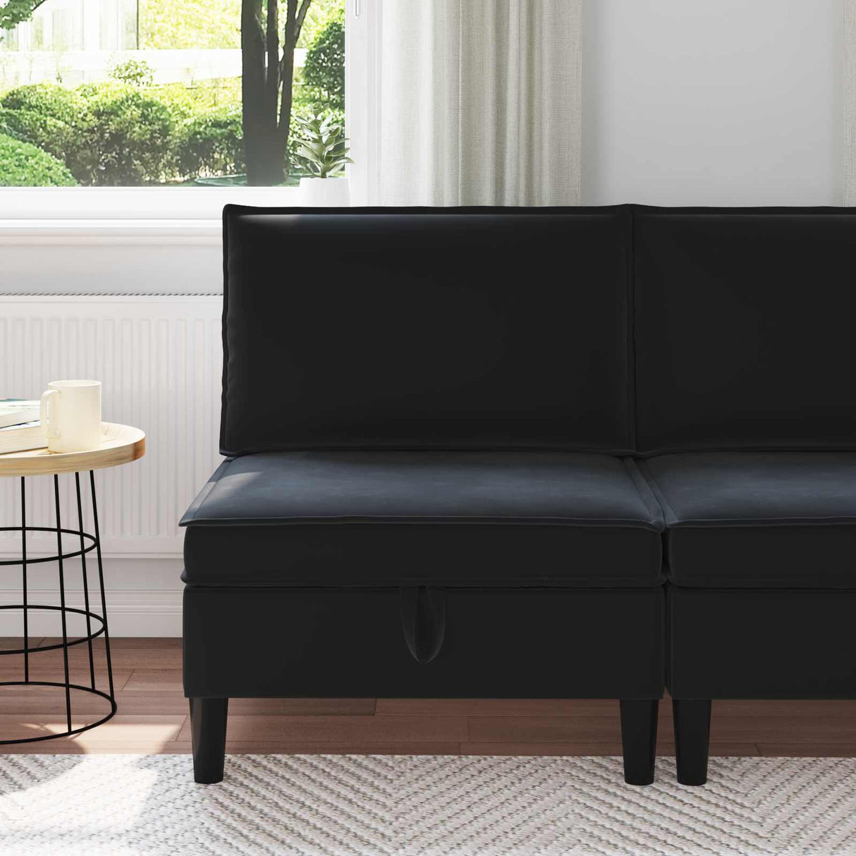 Middle Sofa with Storage Black Velvet
