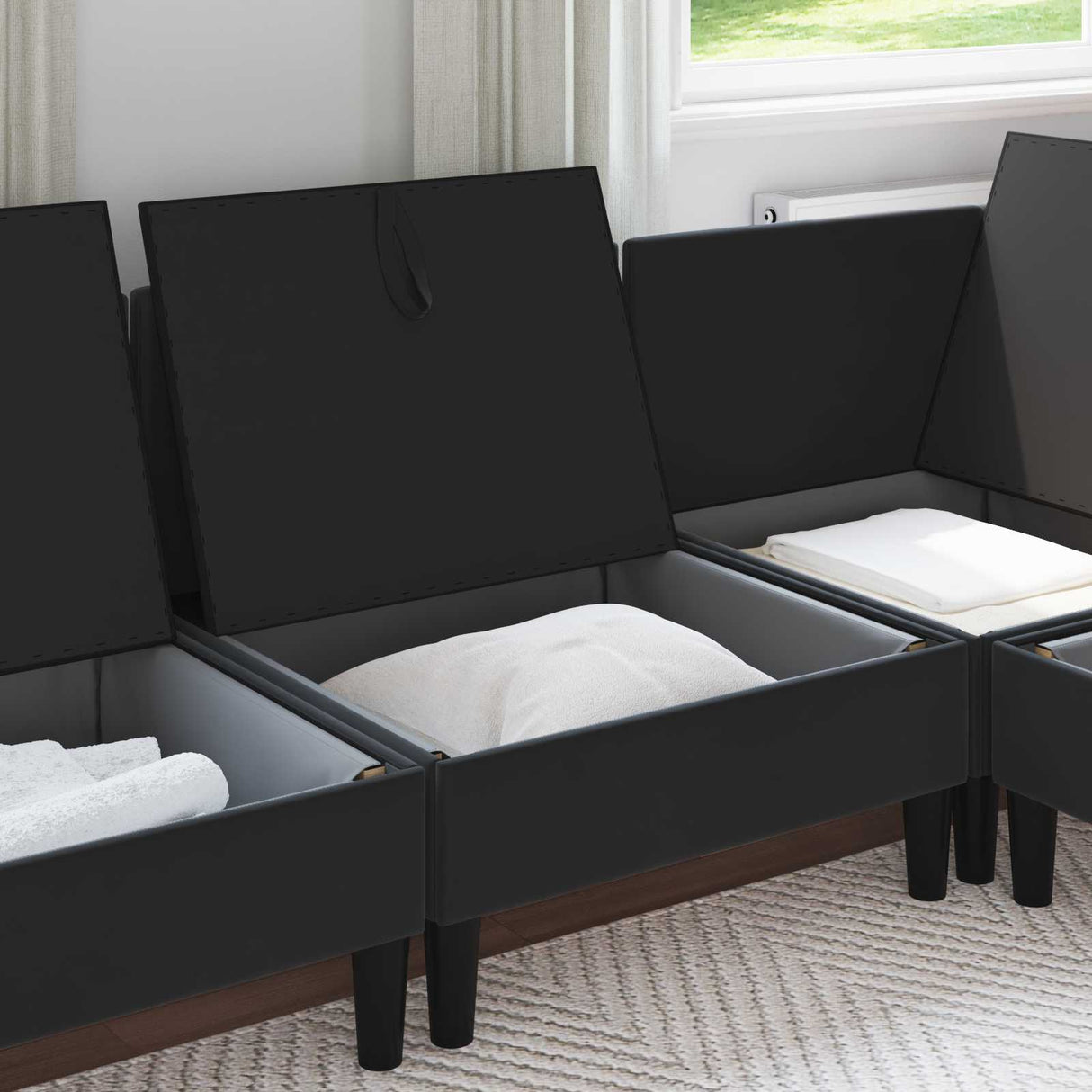 Middle Sofa with Storage Black Velvet