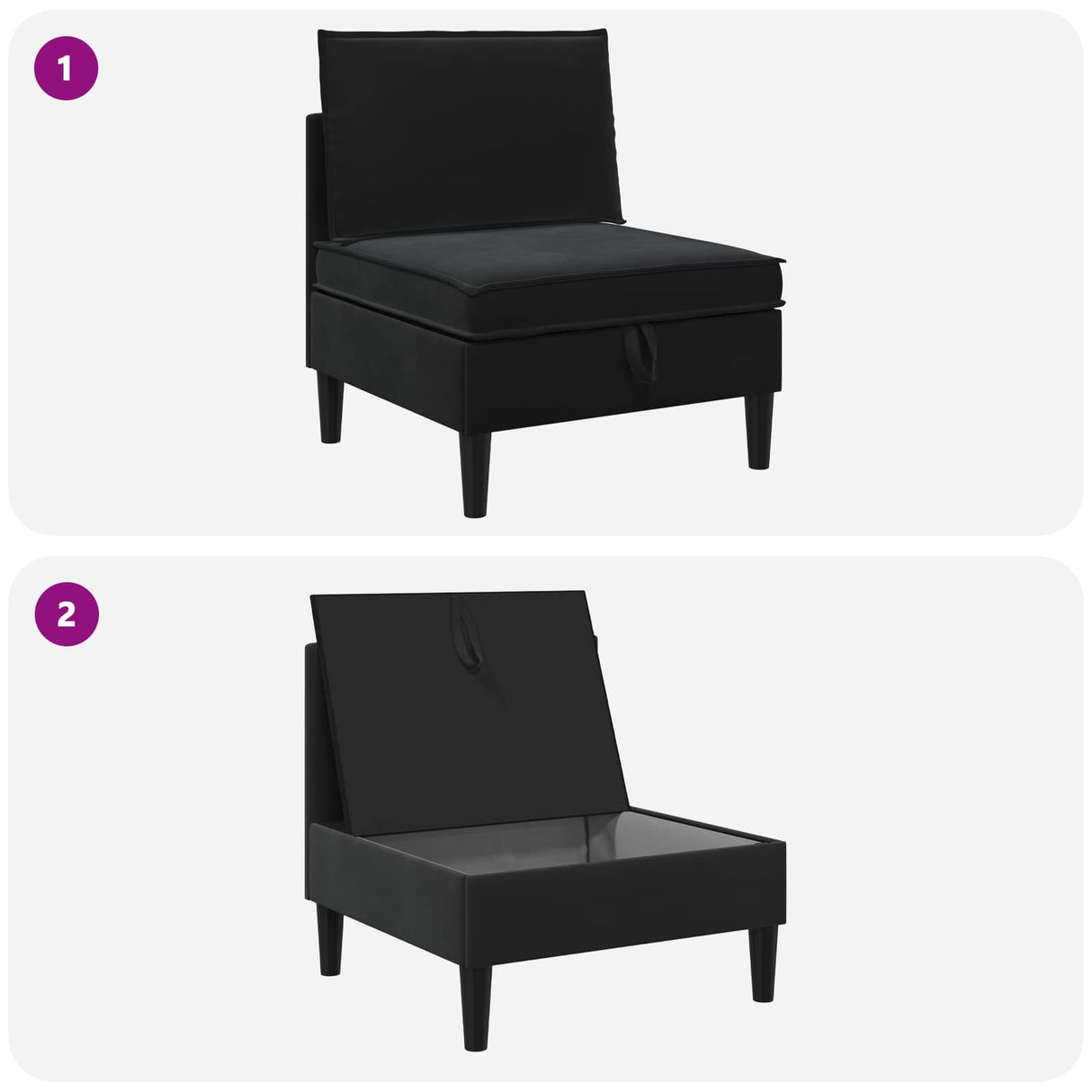 Middle Sofa with Storage Black Velvet