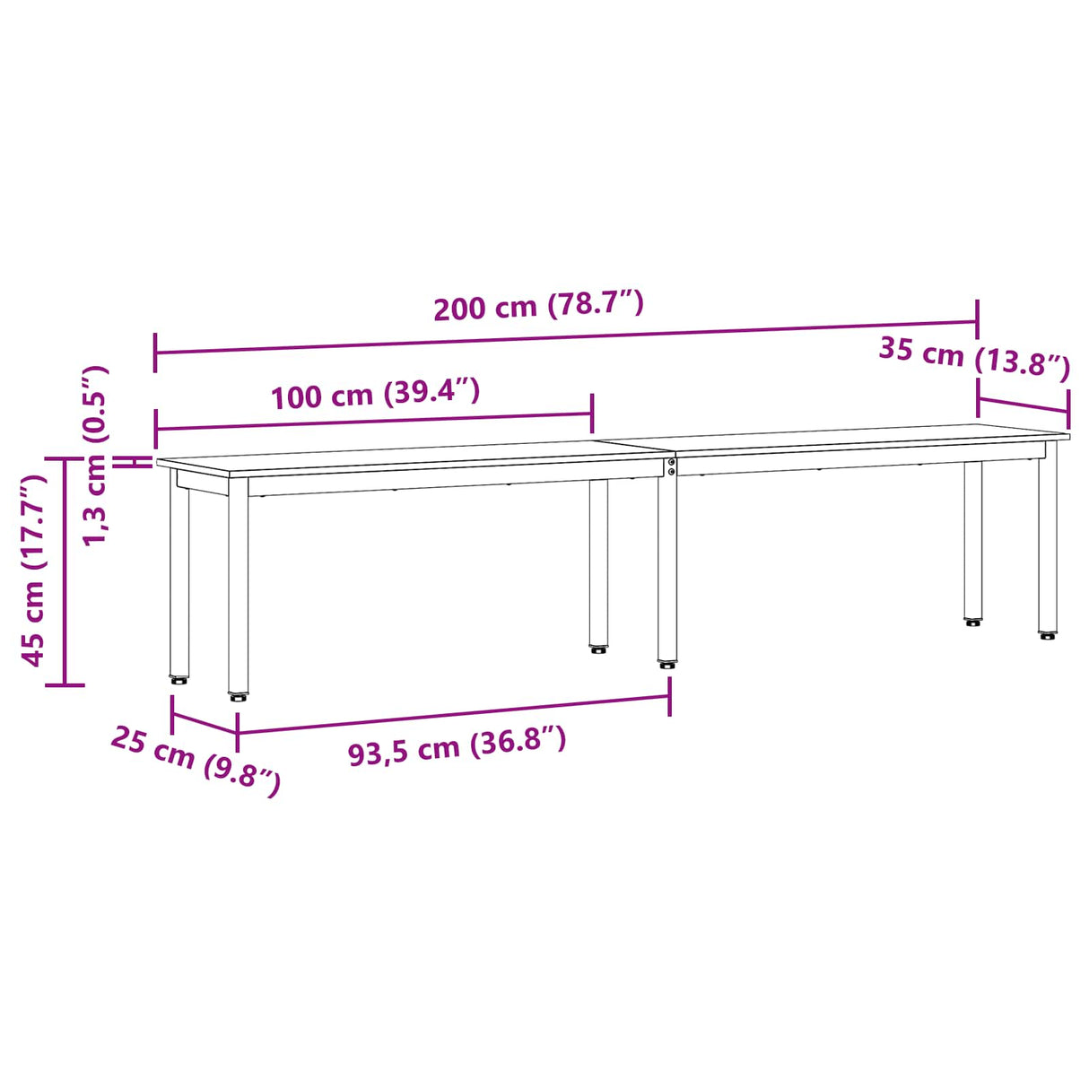 Bench Natural 200 x 35 x 45 cm Solid Pine Wood
