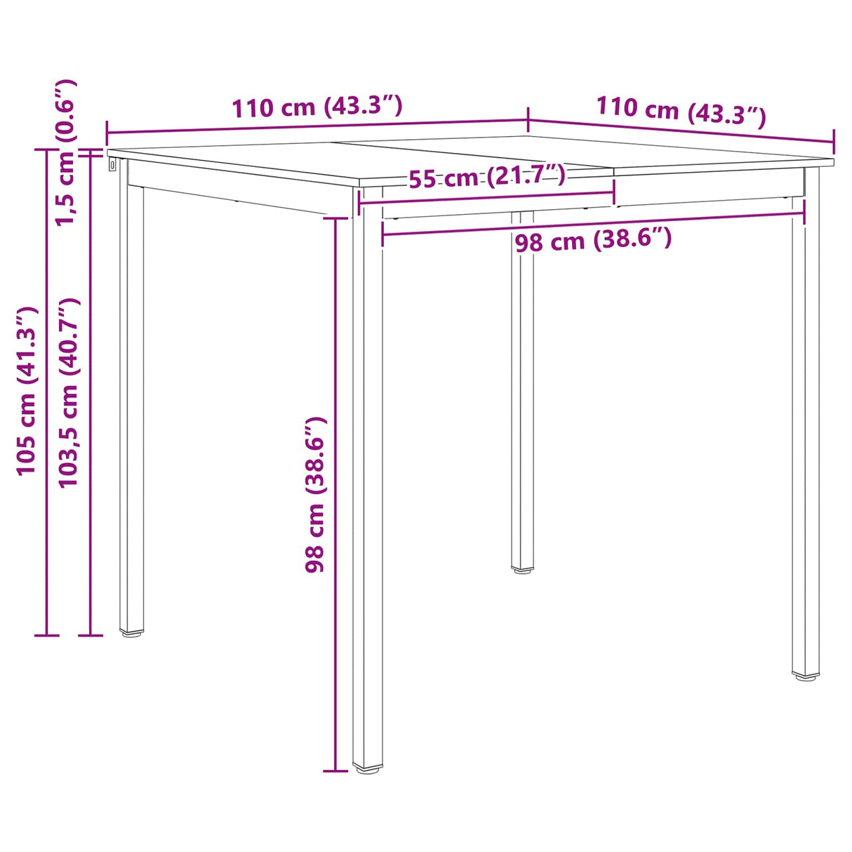 Bar Table Natural 110 x 110 x 105 cm Solid Pine Wood