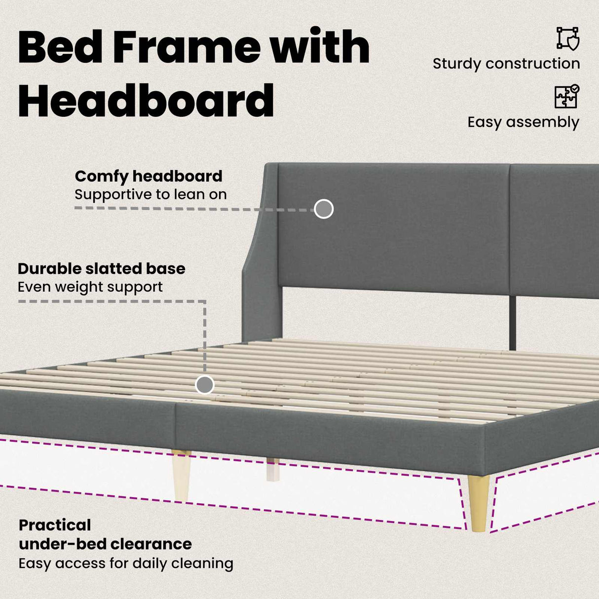 Bed Frame with Headboard Dark Grey 180 x 200 cm Velvet