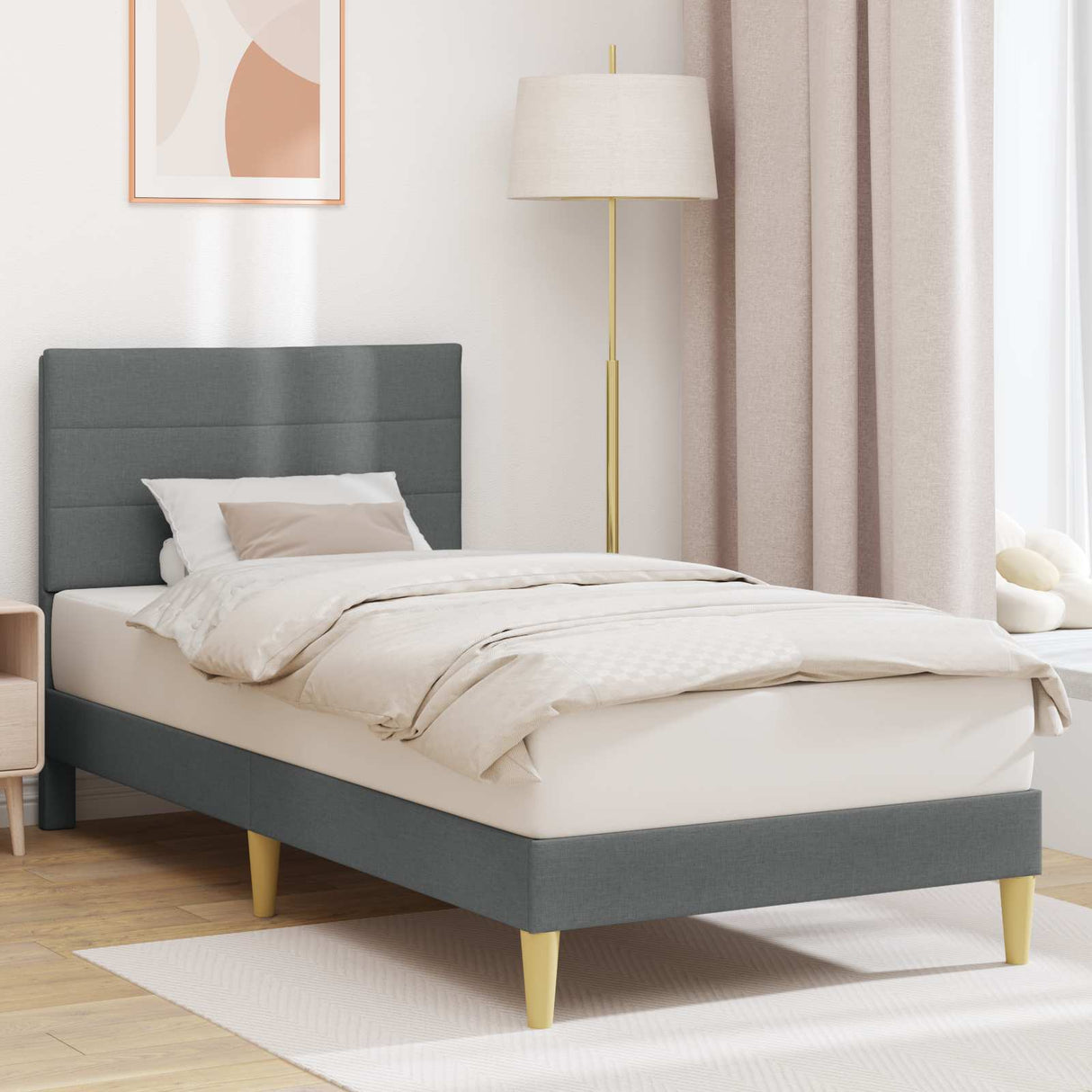 Bed Frame with Headboard Dark Grey 90 x 190 cm Fabric