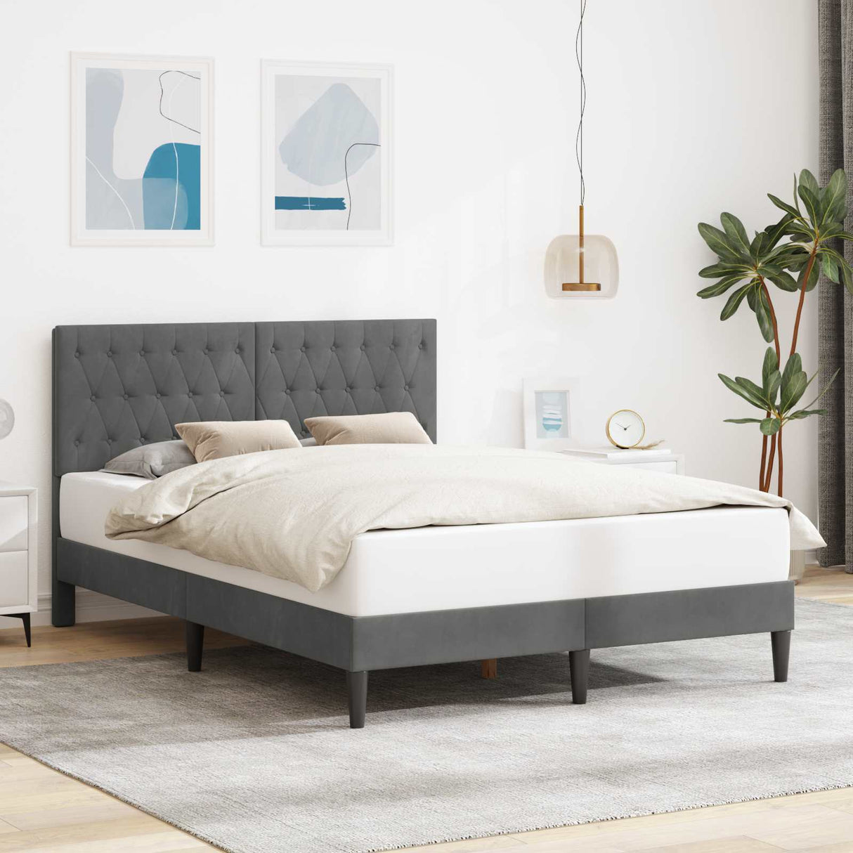 Bed Frame with Headboard Dark Grey Velvet