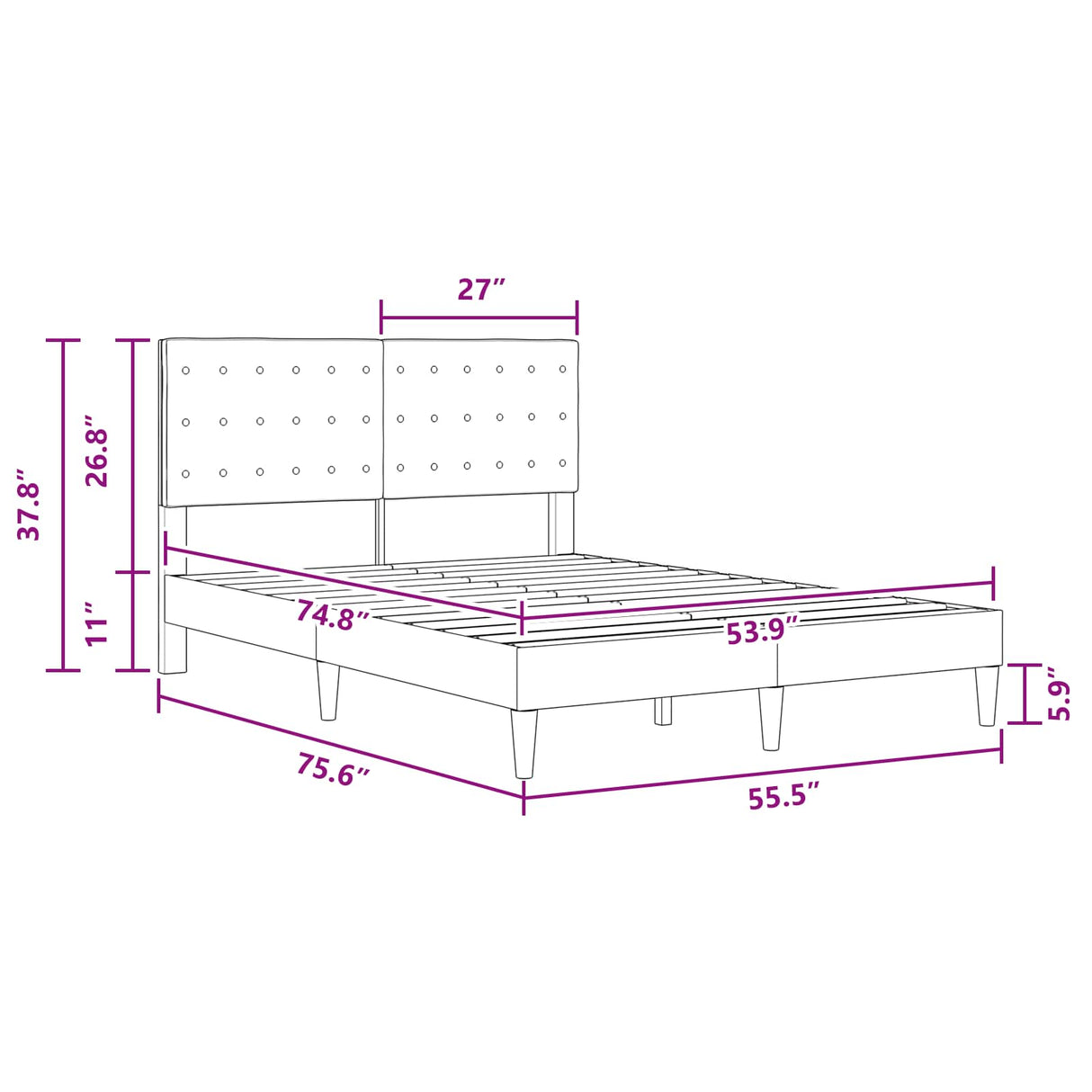 Bed Frame with Headboard Dark Grey Fabric