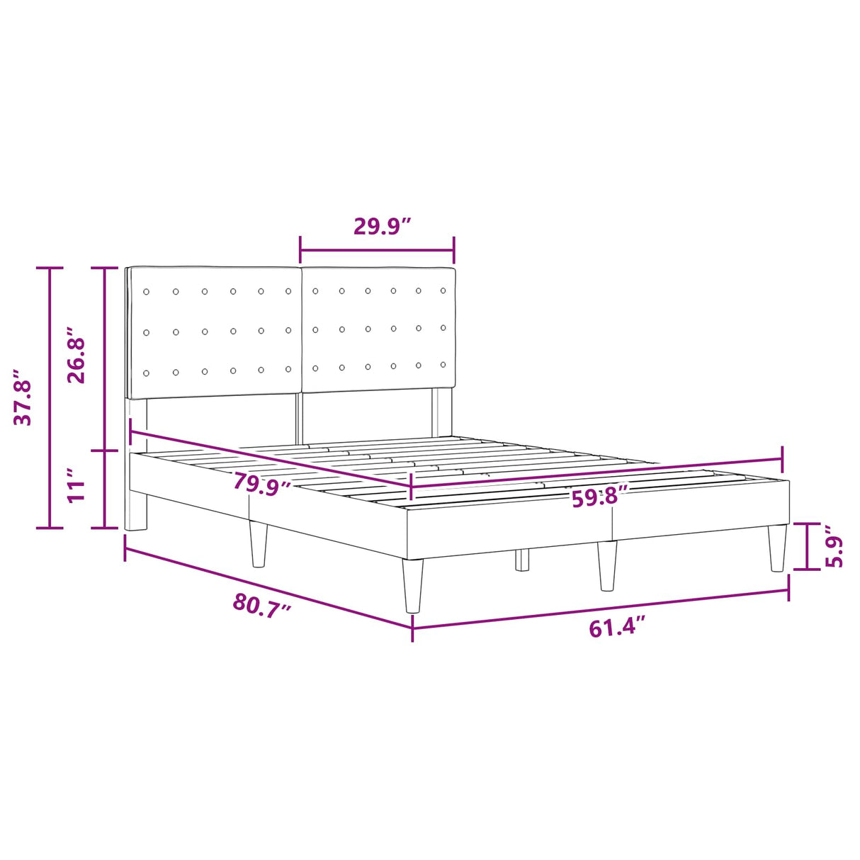 Bed Frame with Headboard Dark Grey Fabric