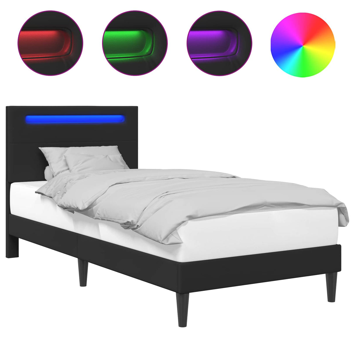 Bed Frame with LED Strip Lights Black 90 x 190 cm Faux Leather