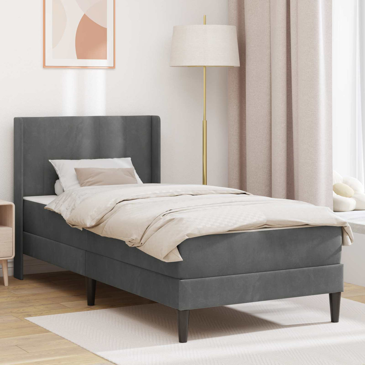Bed Frame with Mattress Dark Grey 90 x 190 cm Velvet