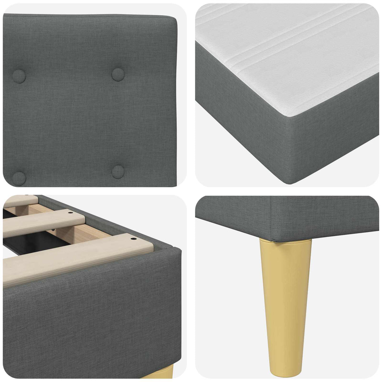 Bed Frame with Mattress Dark Grey 137 x 190 cm Fabric