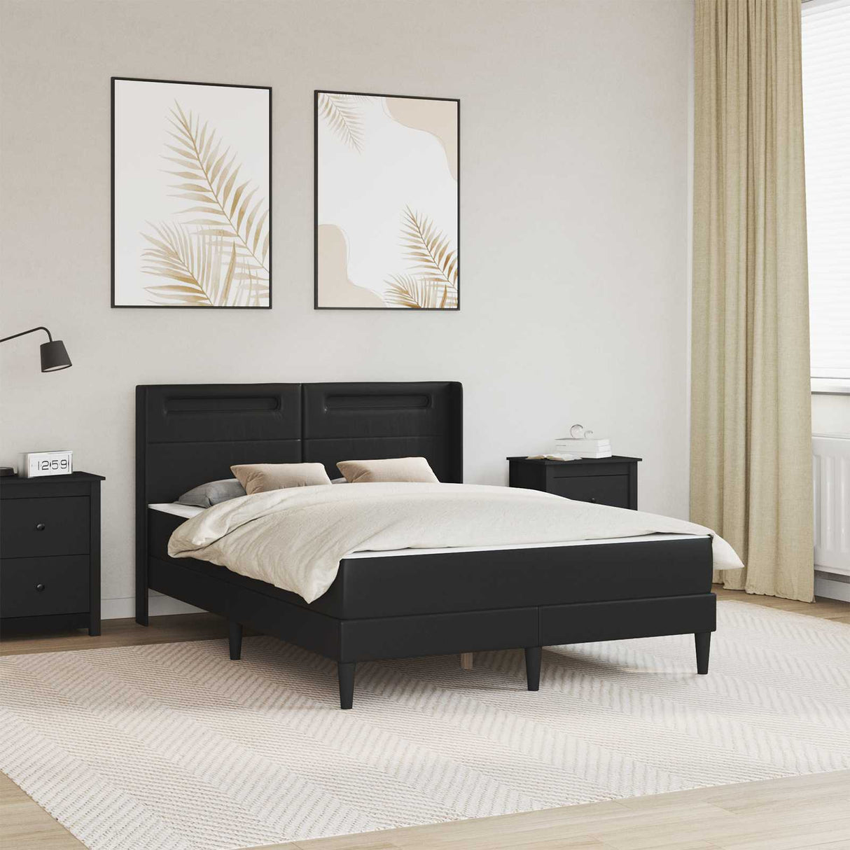 Bed Frame with Mattress Black 137 x 190 cm Faux Leather