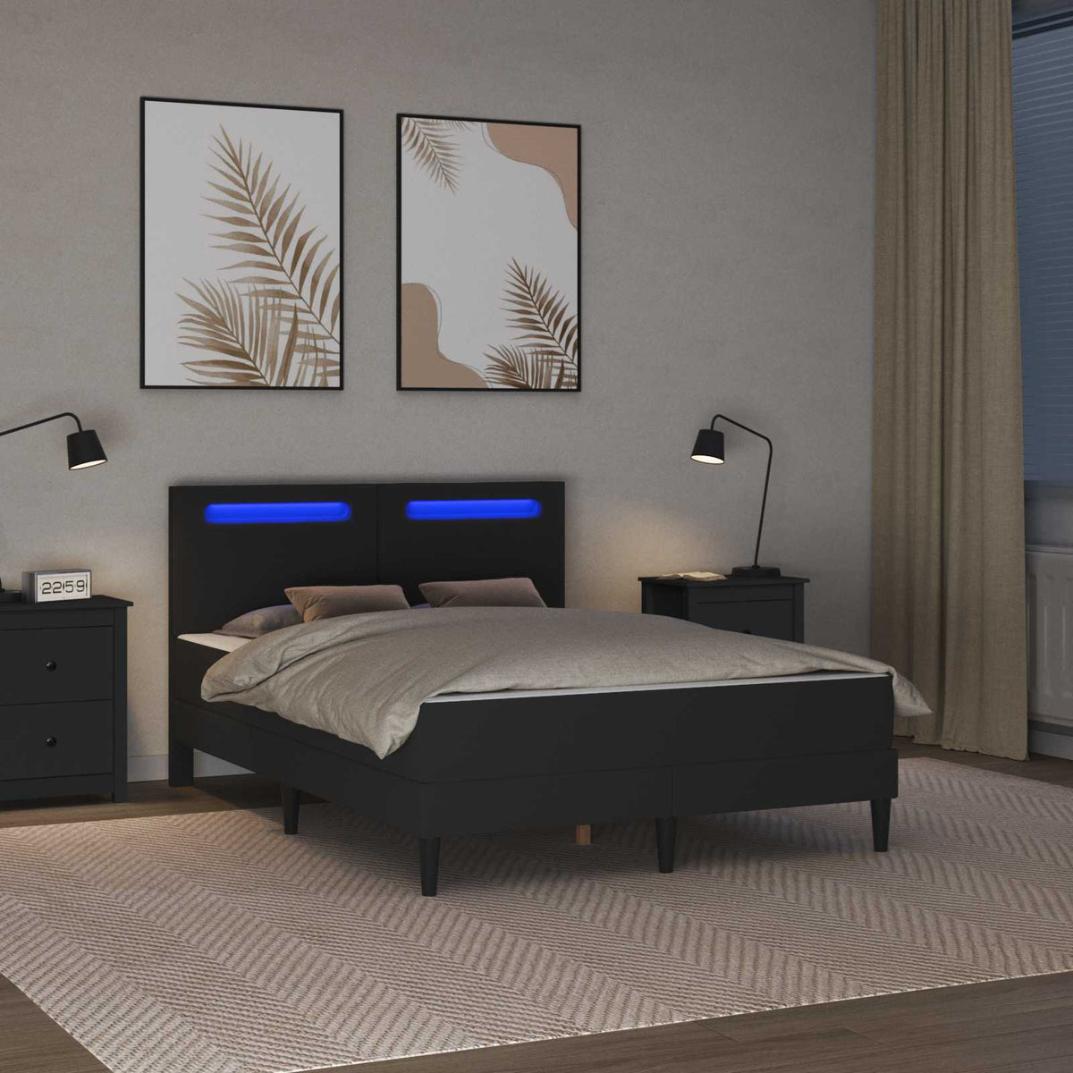 Bed Frame with Mattress Black 137 x 190 cm Faux Leather