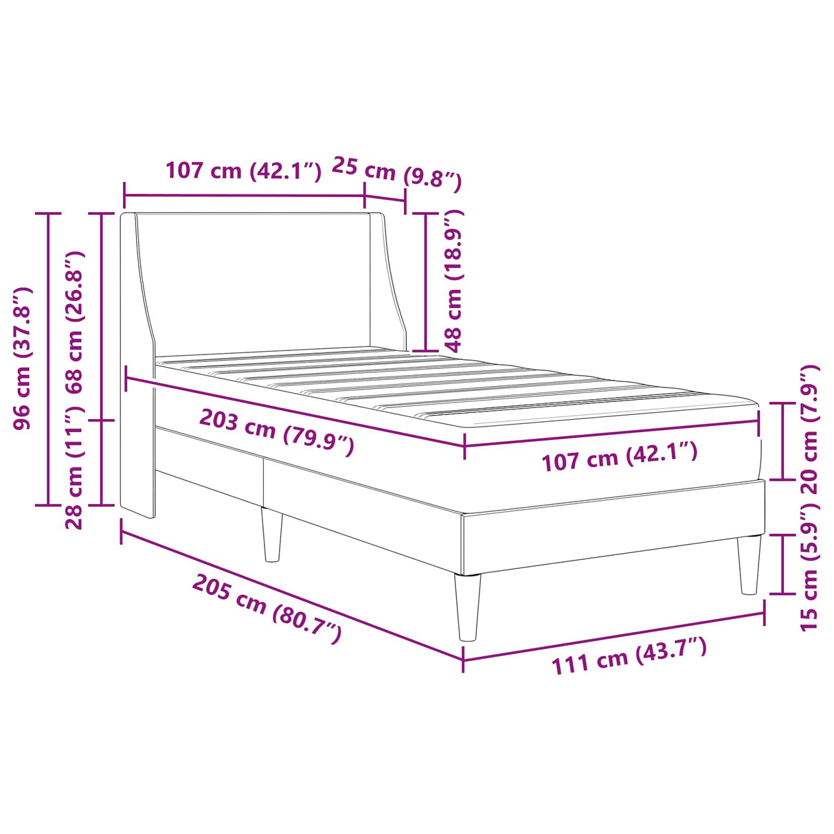 Bed Frame with Mattress Dark Grey 107 x 203 cm Fabric