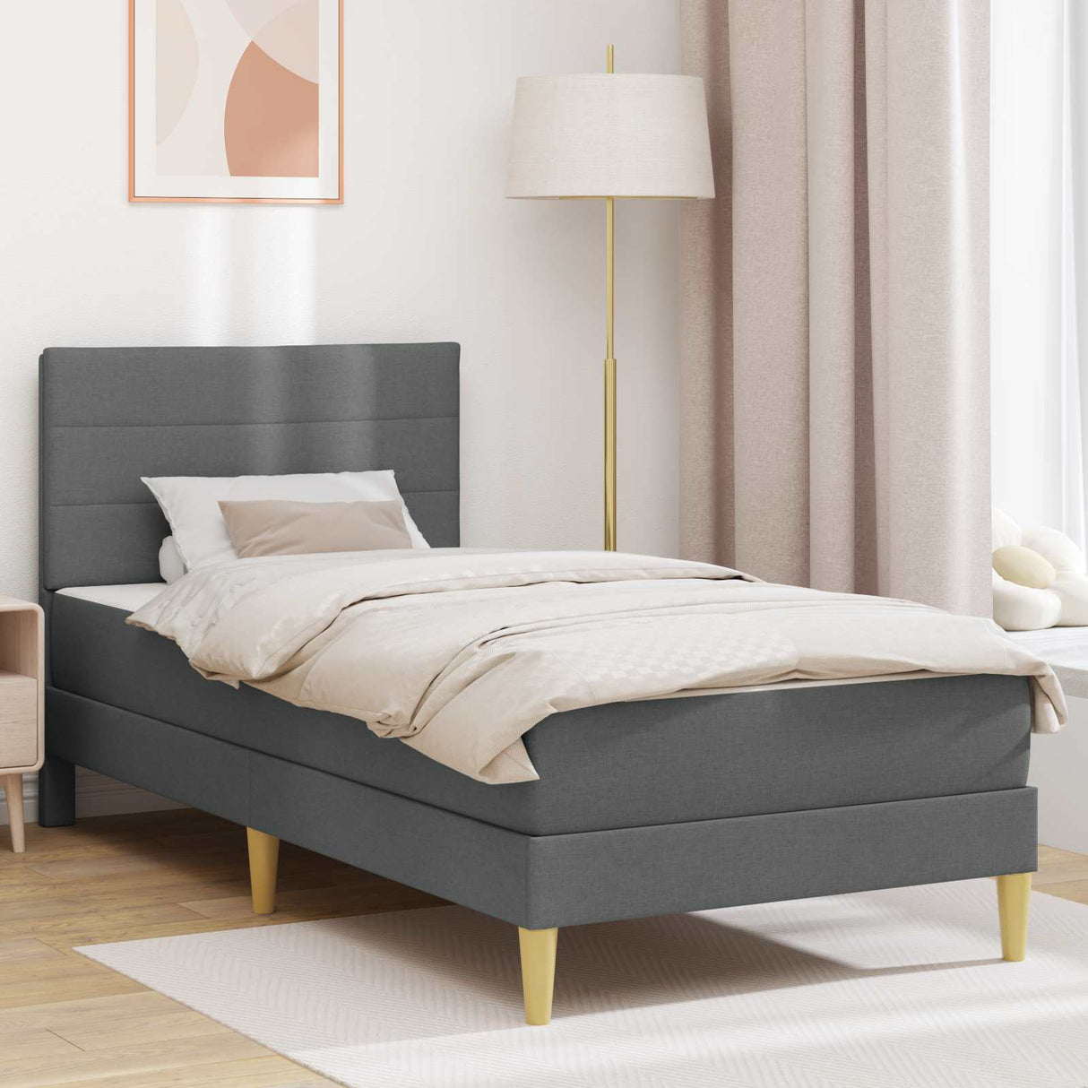 Bed Frame with Mattress 2 pcs Dark Grey 90 x 190 cm Fabric