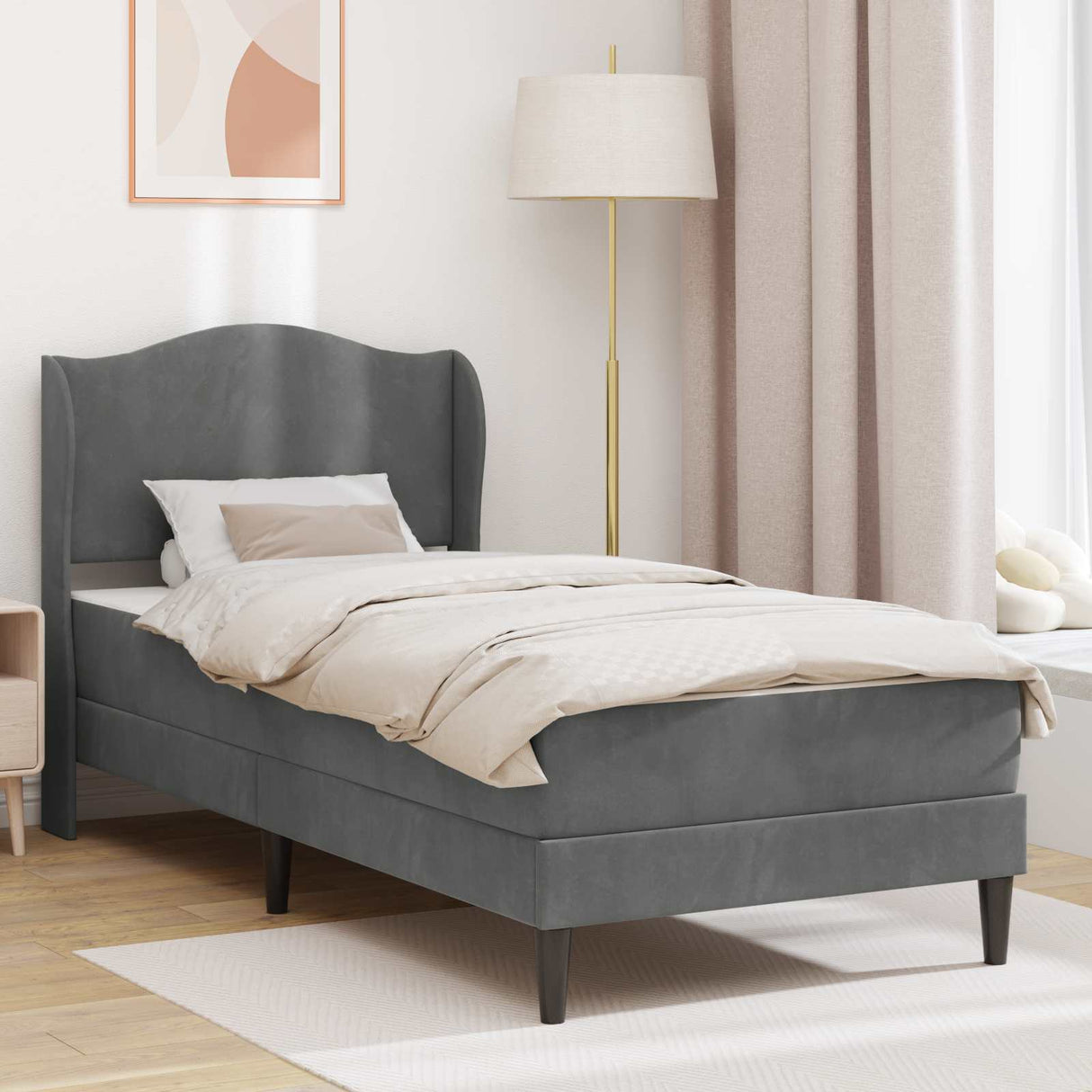 Bed Frame with Headboard Dark Grey 90 x 190 cm Velvet