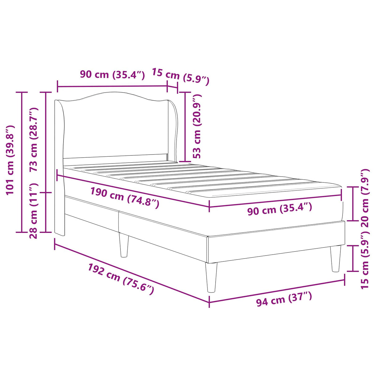 Bed Frame with Headboard Dark Grey 90 x 190 cm Velvet