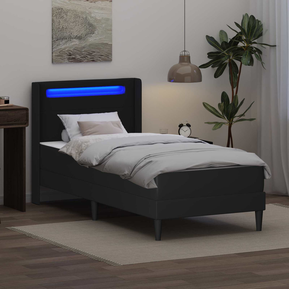 Bed Frame with Mattress Black 107 x 203 cm Faux Leather