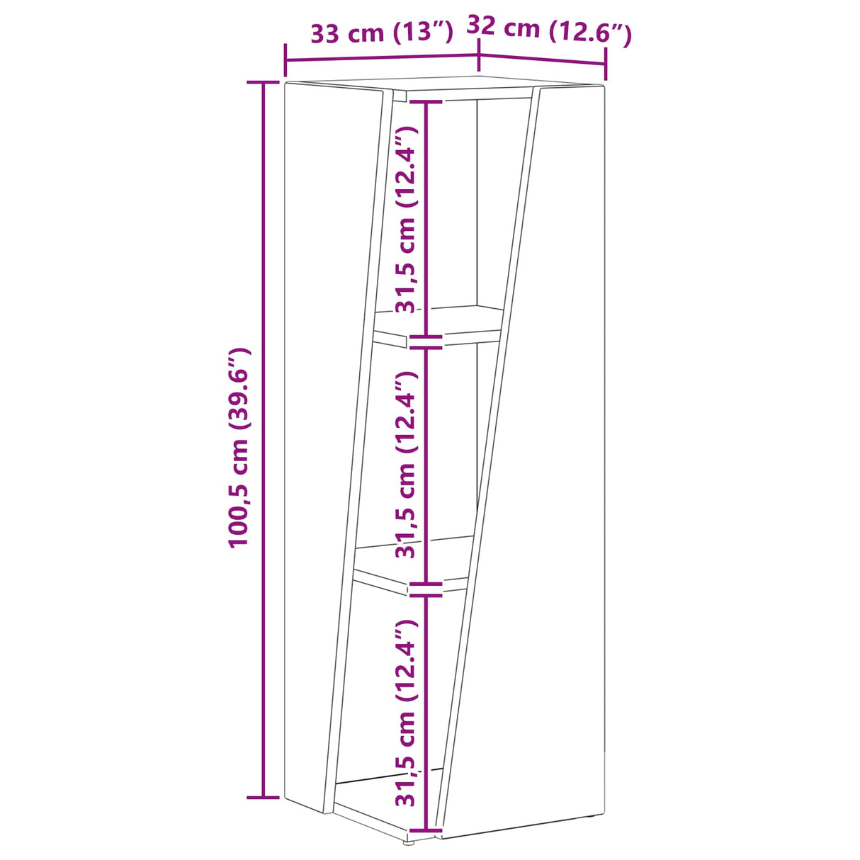 Side Shelf White 33 x 32 x 100.5 cm Engineered Wood