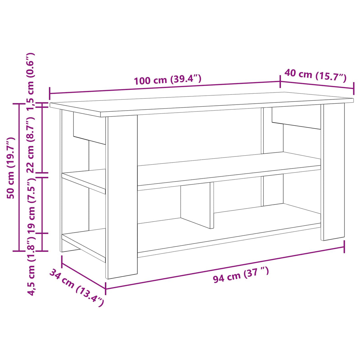 TV stand Black Oak 100 x 40 x 50 cm