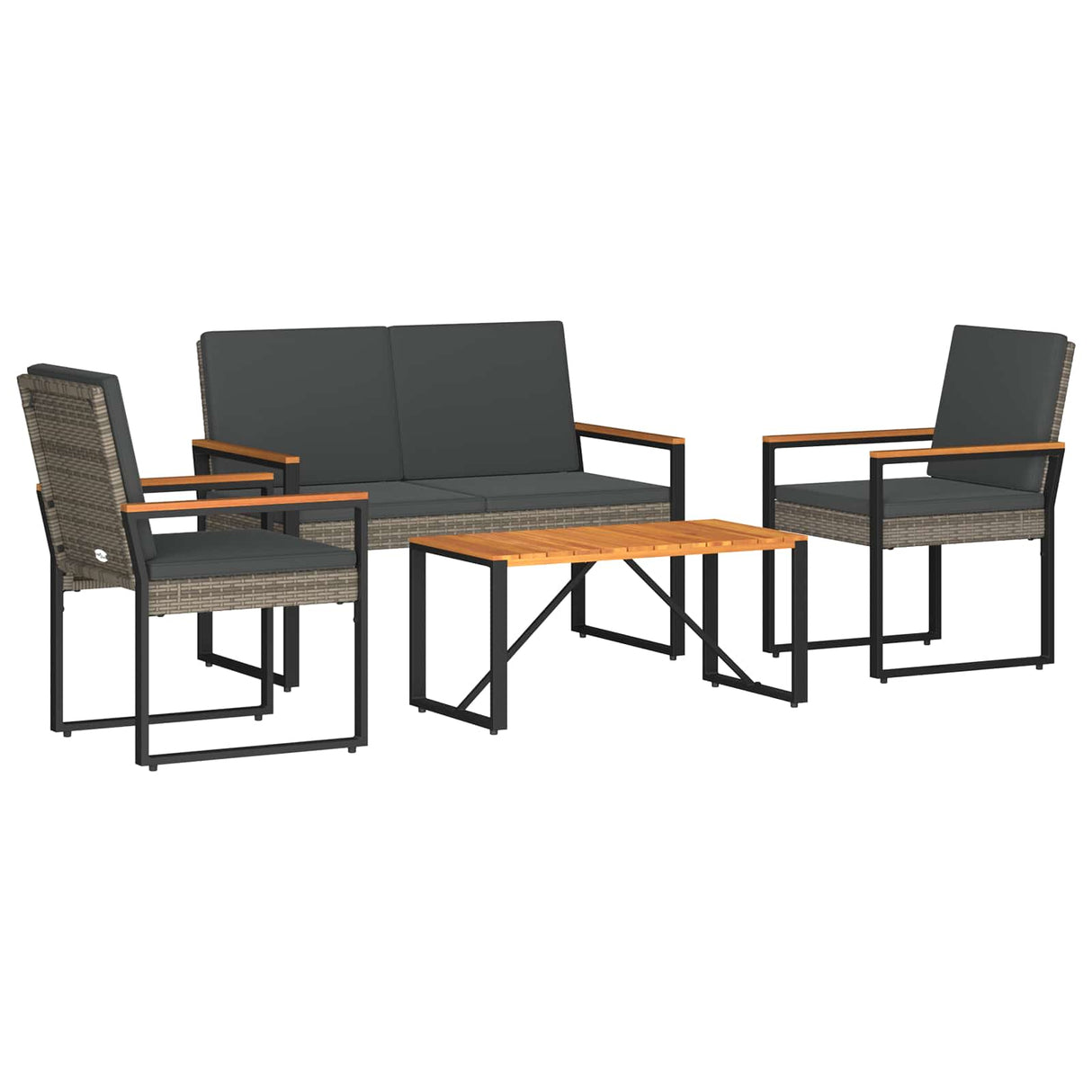 Outdoor Furniture Set 4 pcs Grey and Dark Grey Poly Rattan