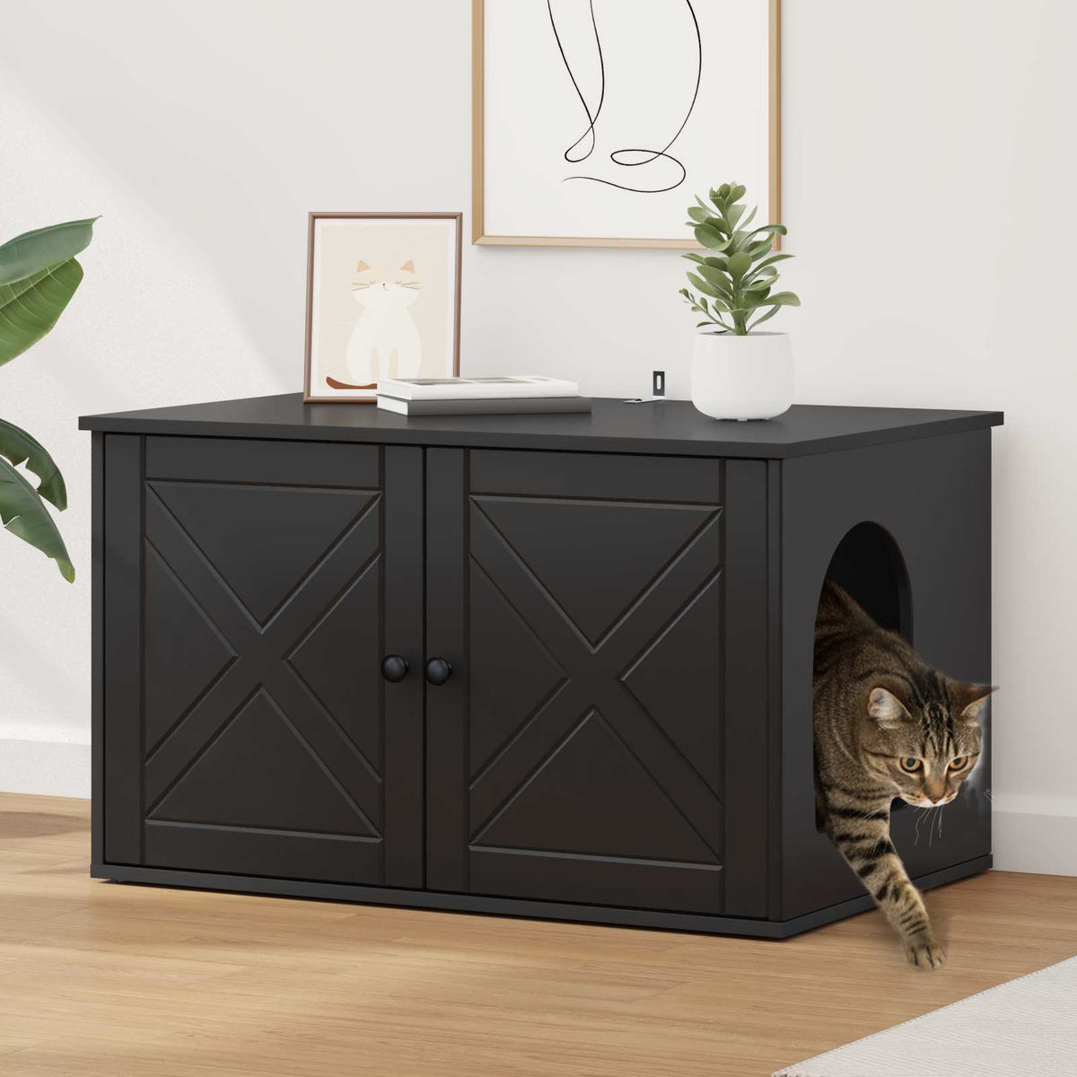 Cat House Black 85 x 55 x 50.5 cm Engineered Wood