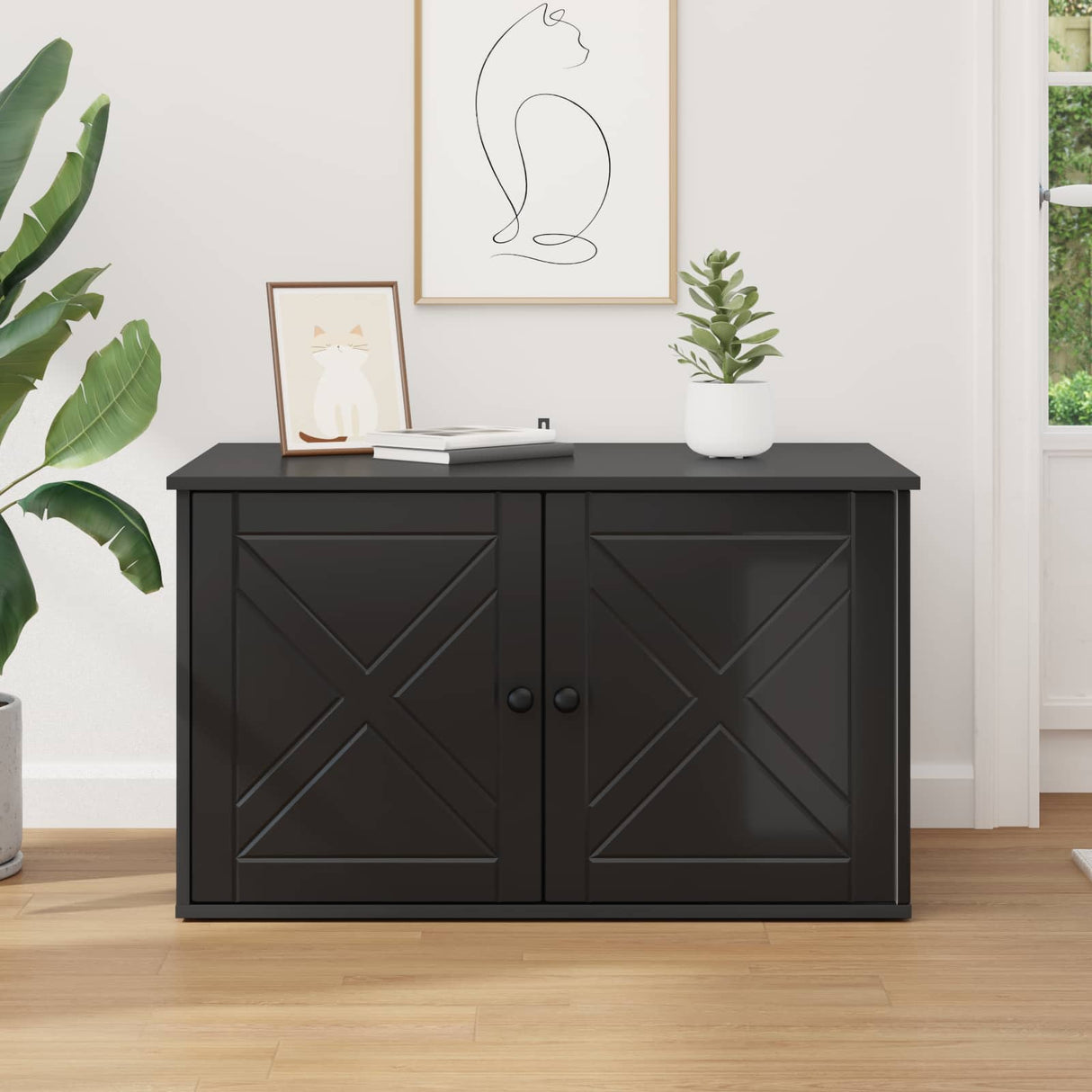 Cat House Black 85 x 55 x 50.5 cm Engineered Wood