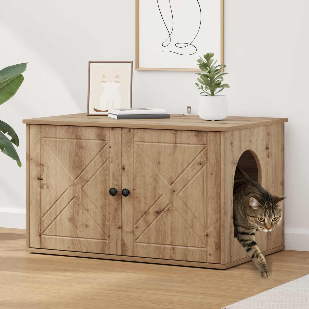 Cat House Artisian Oak 85 x 55 x 50.5 cm Engineered Wood