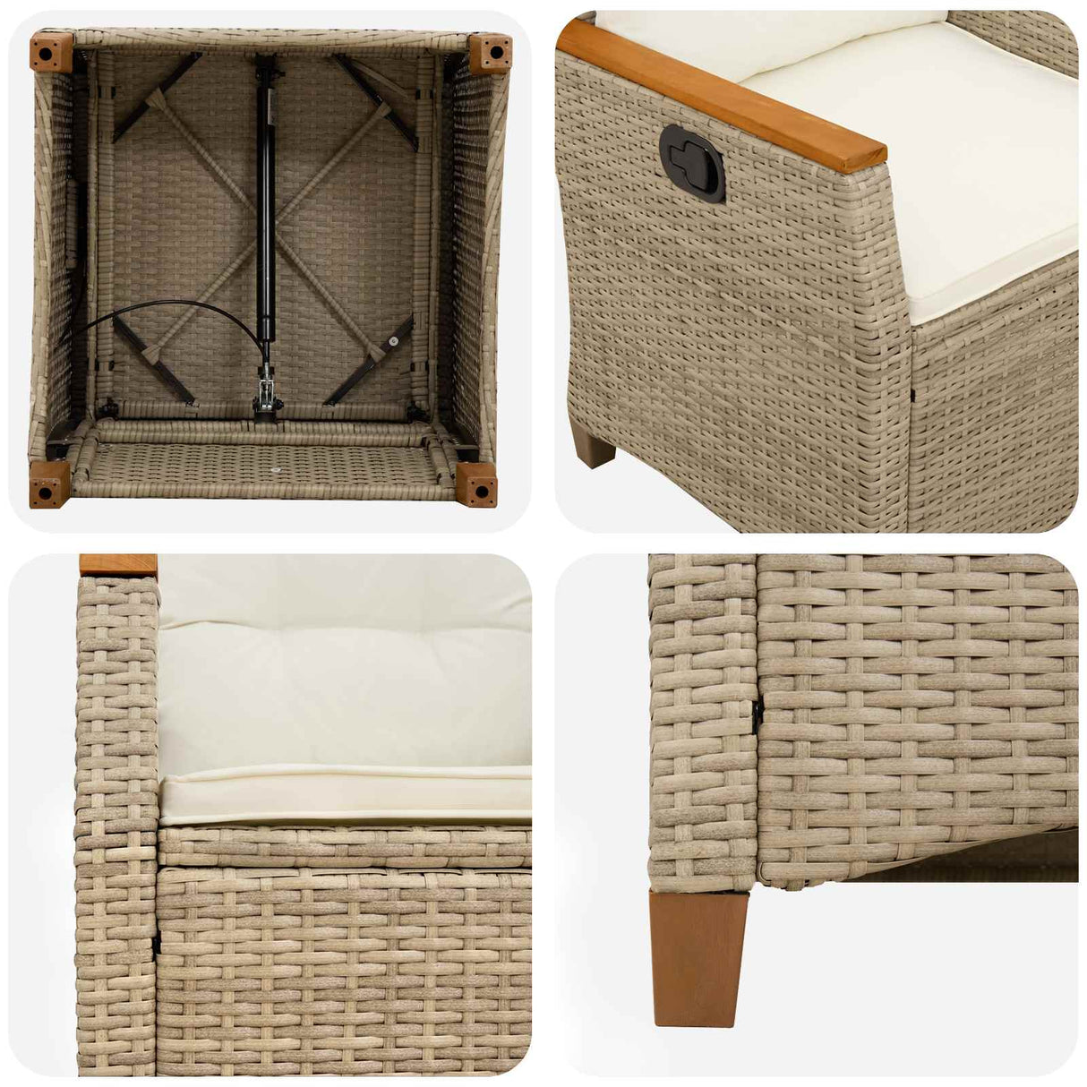 Reclining Garden Chair Beige and Cream 64 x 57.5 x 112 cm