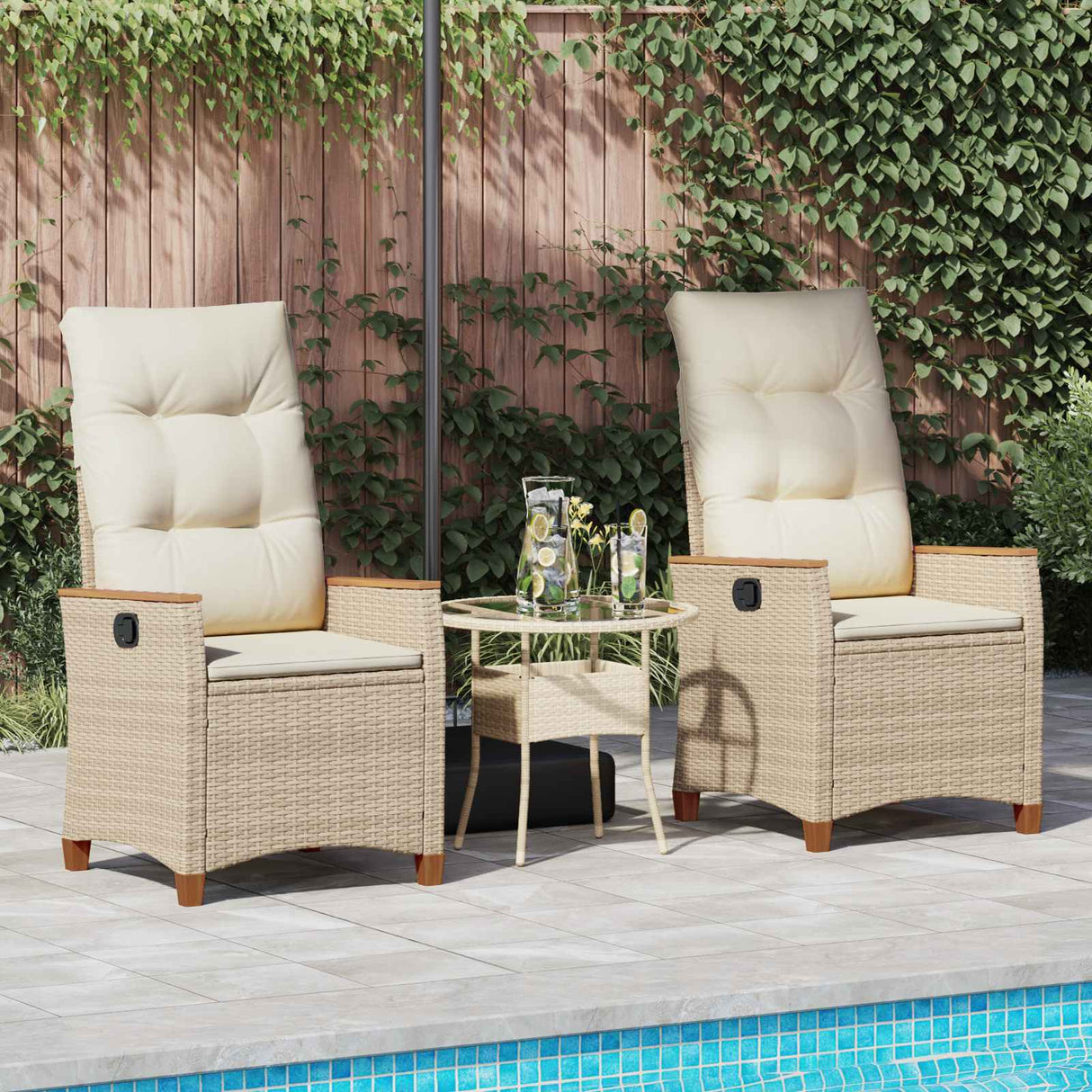 Reclining Garden Chair Beige and Cream 64 x 57.5 x 112 cm