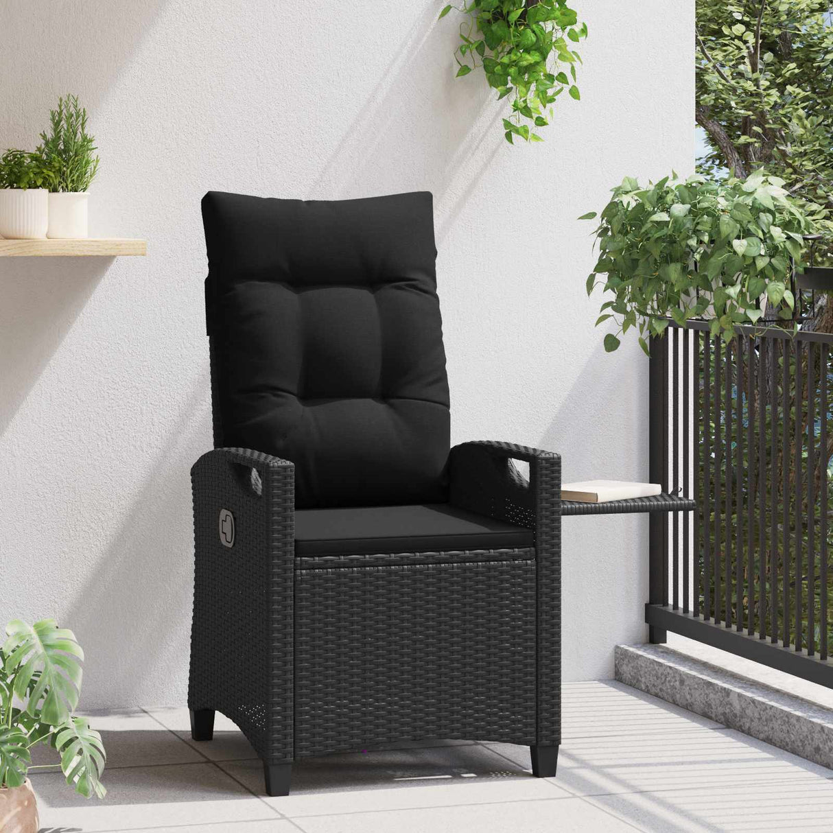 Reclining Garden Chair Black 56 x 60 x 112 cm Poly Rattan