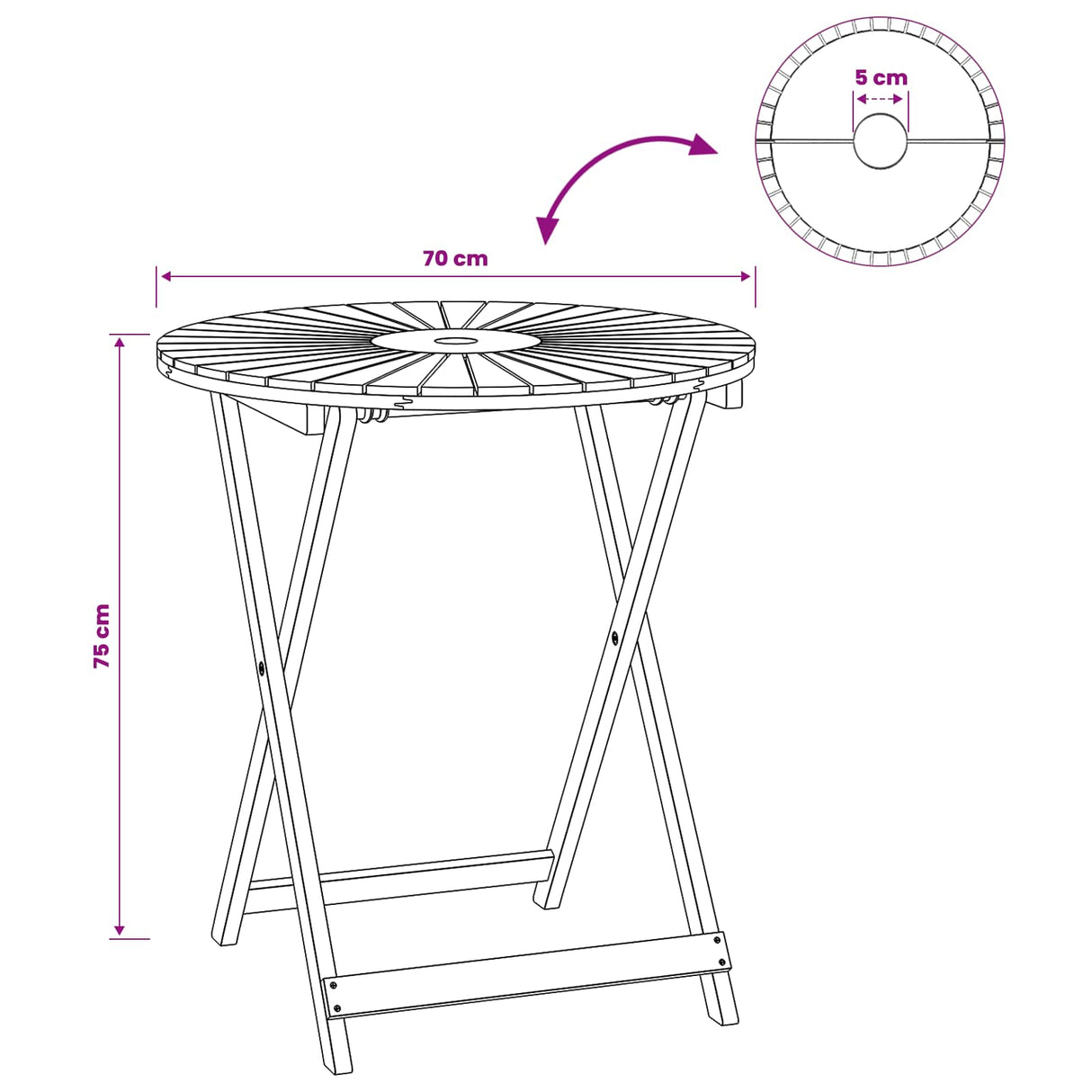 Folding Garden Table Natural Ø70 x 75 cm Solid Acacia Wood