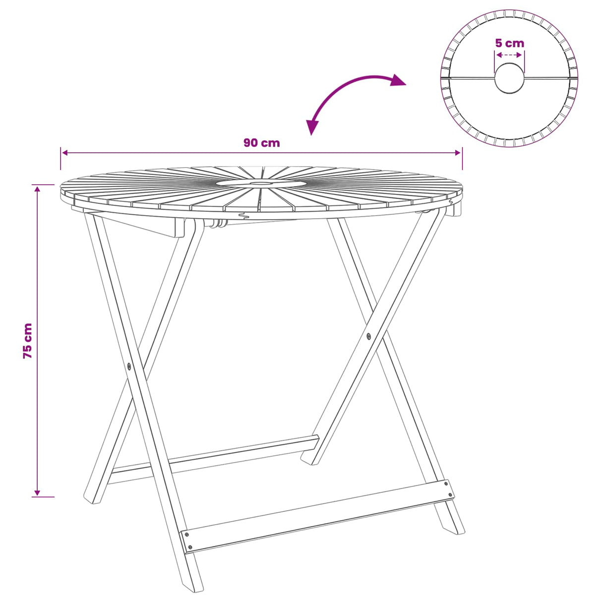Folding Garden Table Natural Ø90 x 75 cm Solid Acacia Wood