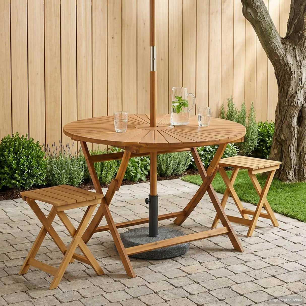 Folding Garden Table Natural Ø110 x 75 cm Solid Acacia Wood