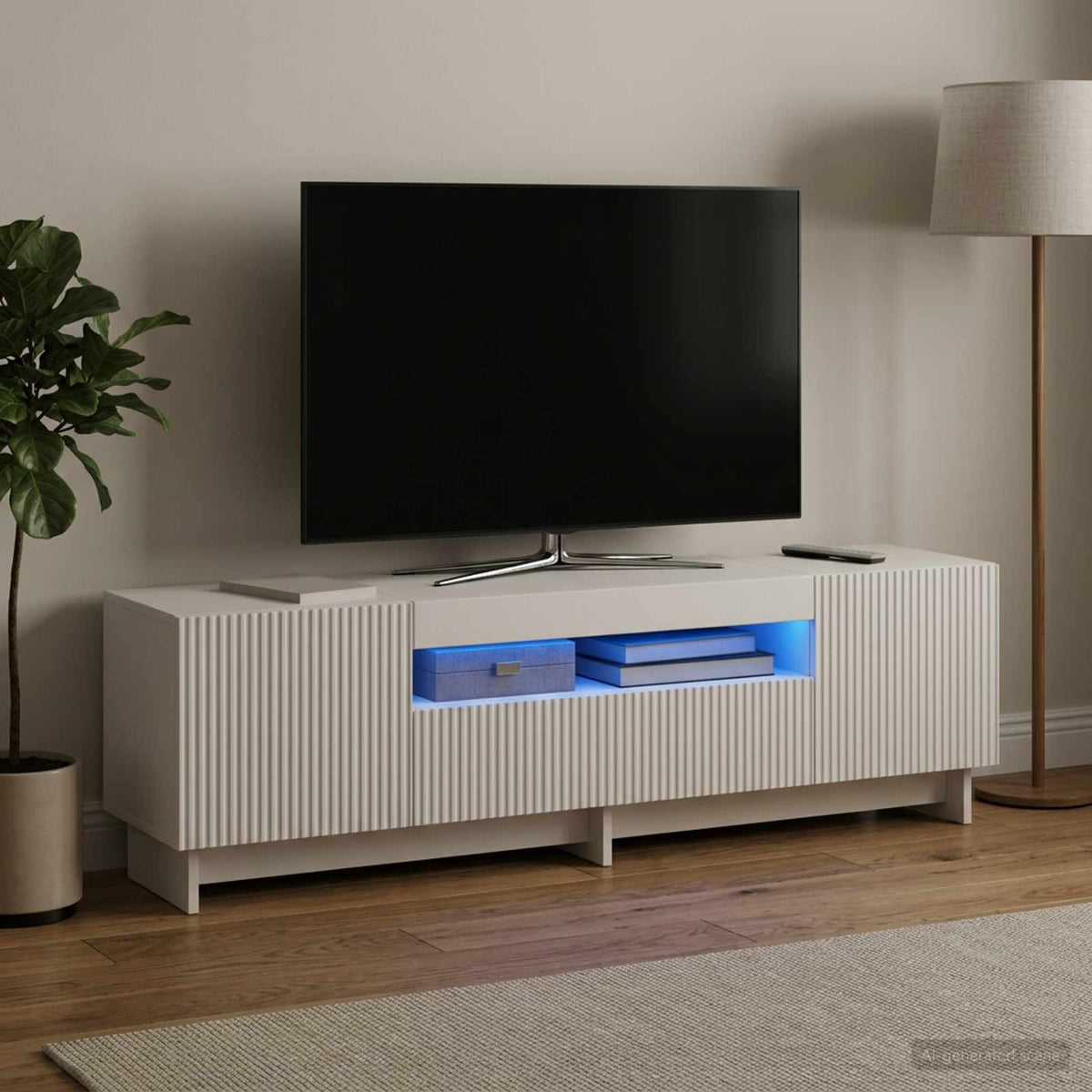 LED TV Cabinet EDE 153 x 35 x 43 cm White Engineered Wood