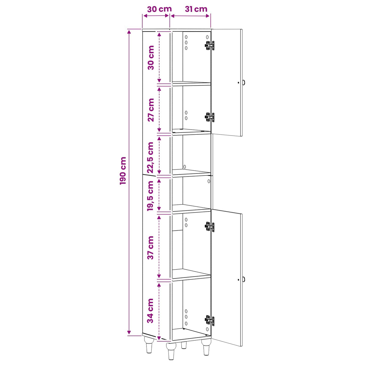 Bathroom Cabinet with Open Shelf ALKMAAR White 30 x 31 x 190 cm