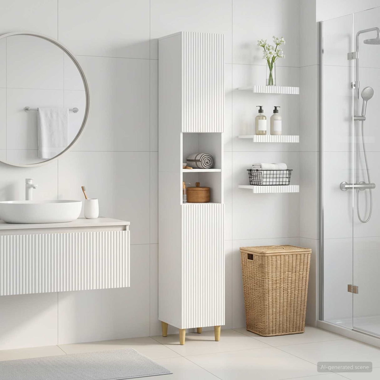 Bathroom Cabinet with Open Shelf ARNHEM White 30 x 31 x 190 cm