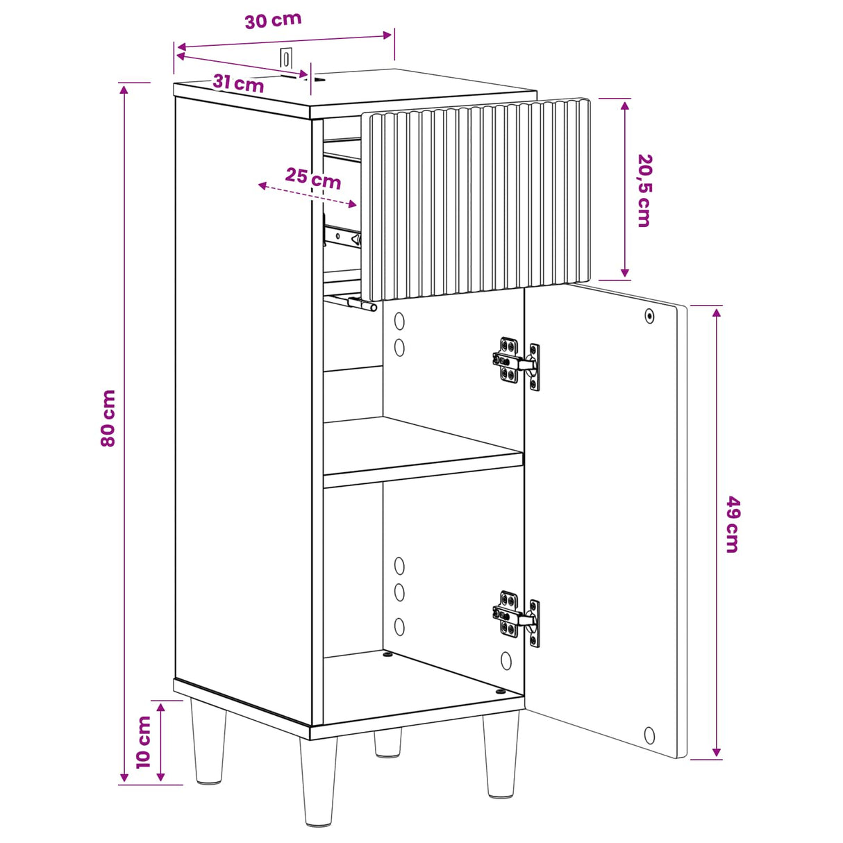 Bathroom Storage Cabinet ARNHEM White 30 x 31 x 80 cm